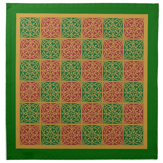 Red Green Fleur-de-Lis Holiday Pattern Napkin (Front)