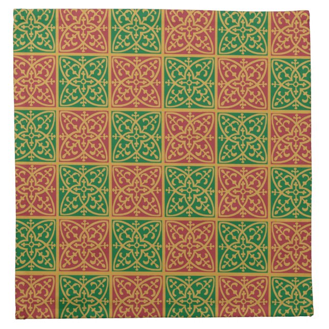 Red Green Fleur-de-Lis Holiday Pattern Napkin (Front)