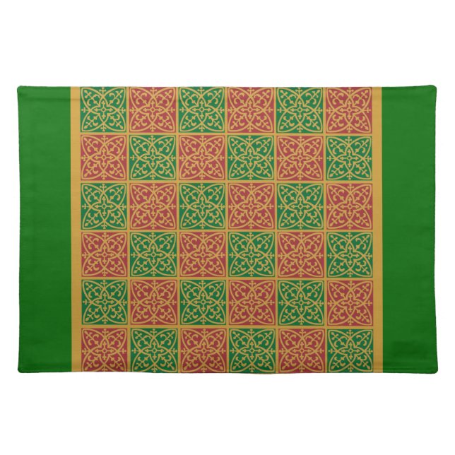 Red Green Fleur-de-Lis Holiday Pattern Placemat (Front)