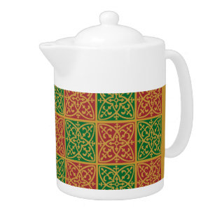 Red Green Fleur-de-Lis Holiday Pattern Teapot