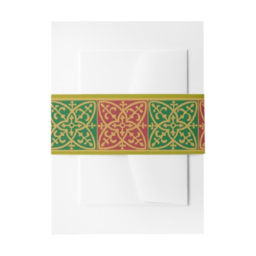 Red Green Fleur des Lis Holiday Tile Pattern Invitation Belly Band