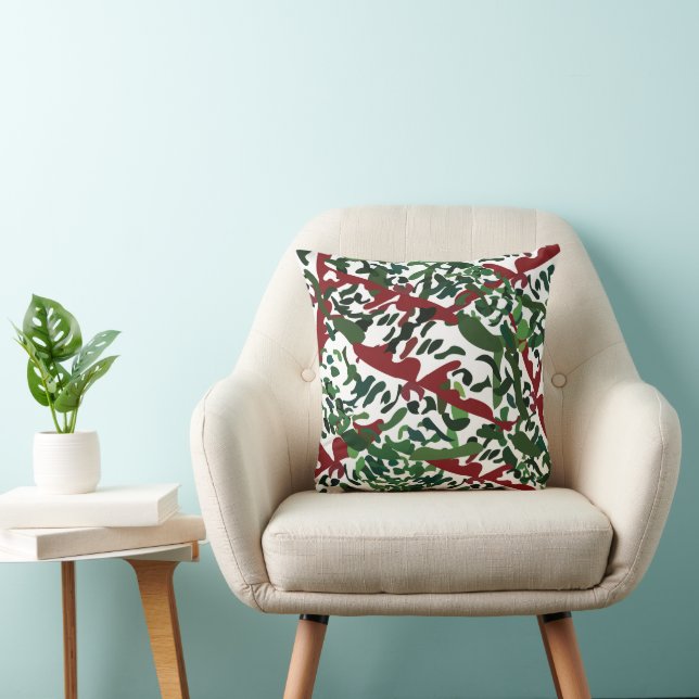 Red Green Flora Botanical Throw Pillow (Chair)