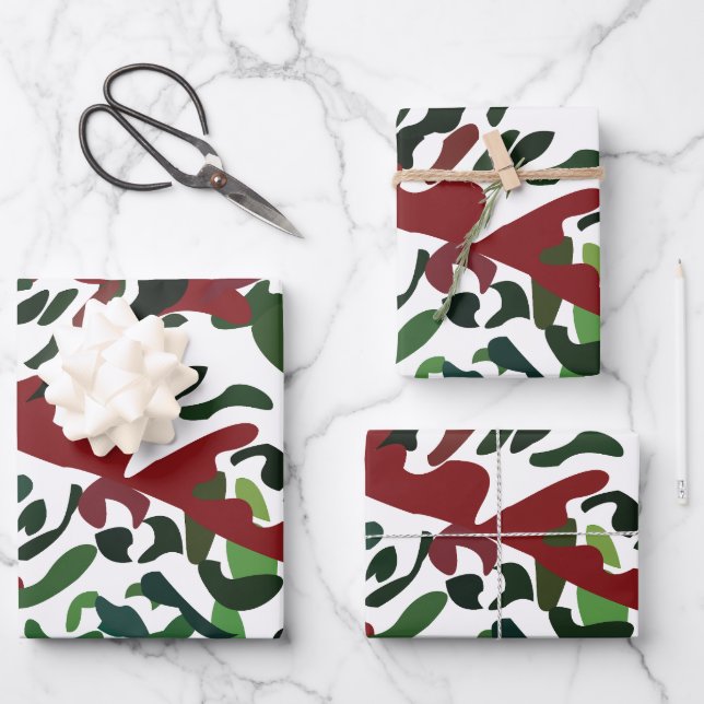 Red Green Flora Botanical Wrapping Paper Sheets (Front)