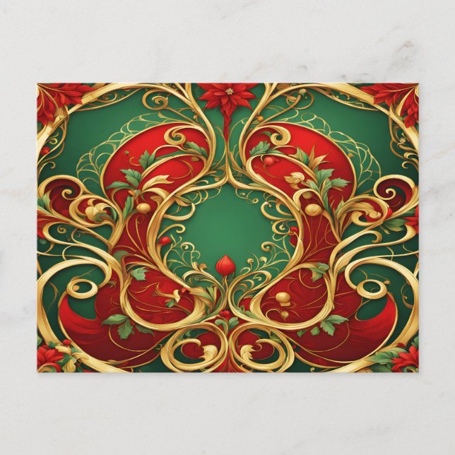Red Green Floral Christmas Holiday Postcard (Front)