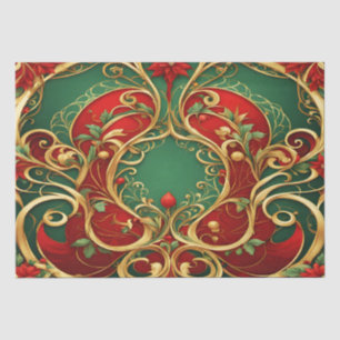 Red Green Floral Christmas Holiday Tissue Paper