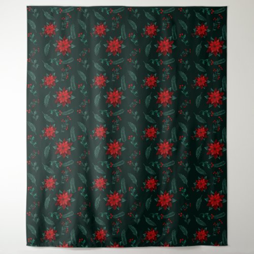 Red Green Floral Christmas Wreath Pattern  Wrappin Tapestry