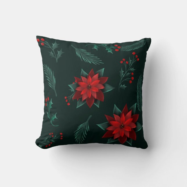 Red Green Floral Christmas Wreath Pattern  Wrappin Throw Pillow (Front)