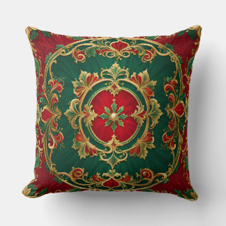 Red Green Floral Decorative Christmas Throw Pillow