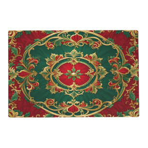 Red Green Floral Decorative Holiday Paper Placemat