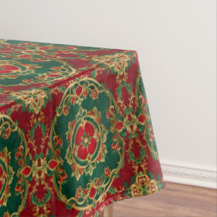 Red Green Floral Decorative Holiday Tablecloth