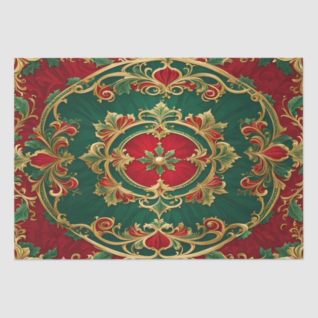 Red Green Floral Decorative Holiday Tissue Paper (Front)