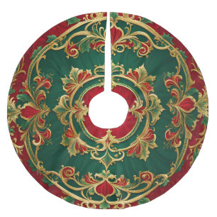 Red Green Floral Decorative Holiday Tree Skirt
