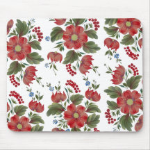 Red & Green Floral Folk Art Mouse Pad