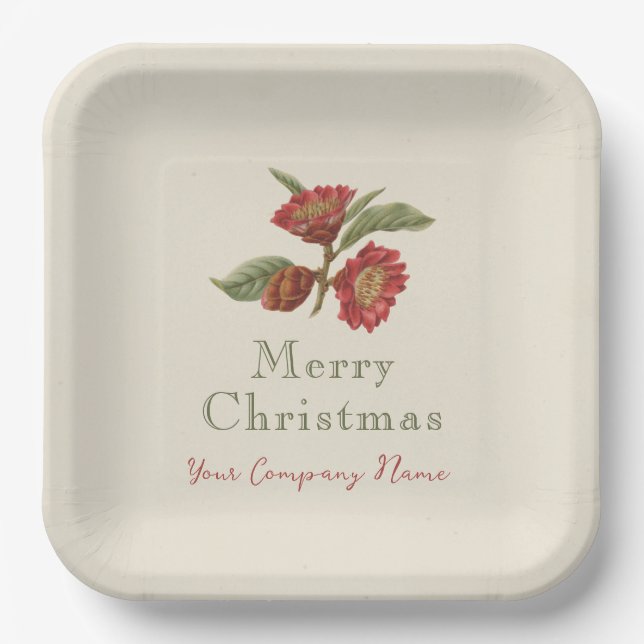 Red Green Floral Holiday Customizable   Paper Plates (Front)