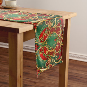 Red Green Floral Holiday Table Runner