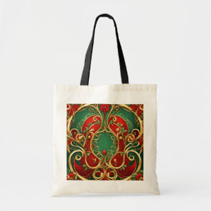 Red Green Floral Holiday Tote Bag