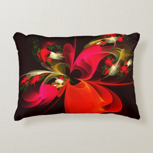 Red Green Floral Modern Abstract Art Pattern 02 Accent Pillow