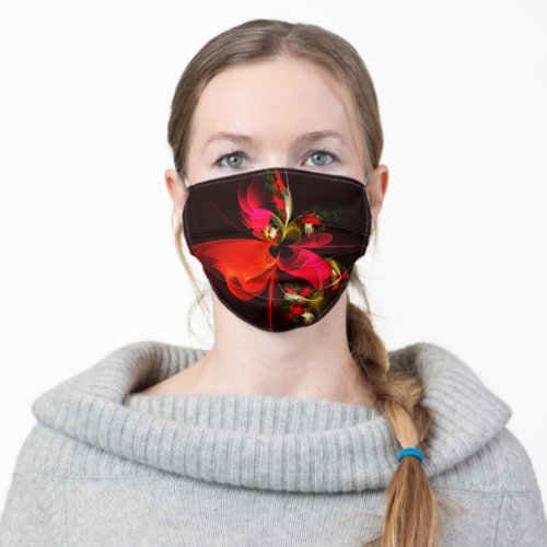 Red Green Floral Modern Abstract Art Pattern 02 Adult Cloth Face Mask