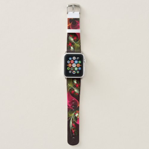 Red Green Floral Modern Abstract Art Pattern 02 Apple Watch Band