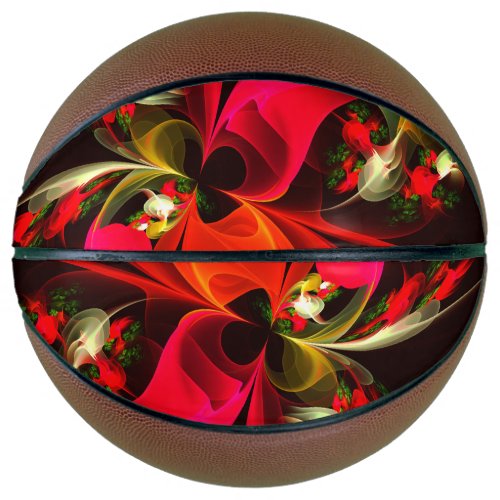 Red Green Floral Modern Abstract Art Pattern 02 Basketball
