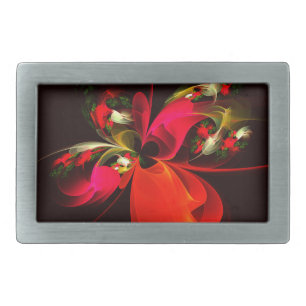 Red Green Floral Modern Abstract Art Pattern #02 Belt Buckle