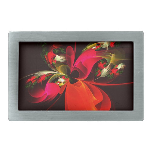 Red Green Floral Modern Abstract Art Pattern #02 Belt Buckle (Front)