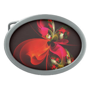 Red Green Floral Modern Abstract Art Pattern #02 Belt Buckle