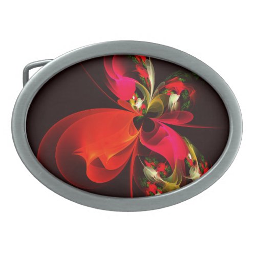 Red Green Floral Modern Abstract Art Pattern 02 Belt Buckle