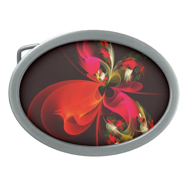 Red Green Floral Modern Abstract Art Pattern #02 Belt Buckle (Front)
