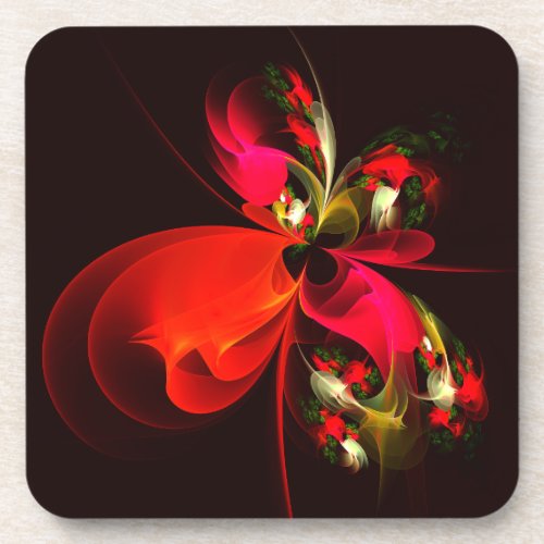Red Green Floral Modern Abstract Art Pattern 02 Beverage Coaster
