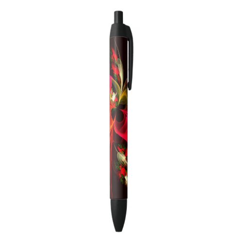 Red Green Floral Modern Abstract Art Pattern 02 Black Ink Pen