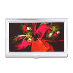 Red Green Floral Modern Abstract Art Pattern #02 Business Card Case