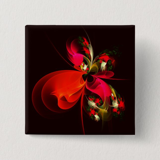 Red Green Floral Modern Abstract Art Pattern #02 Button (Front)