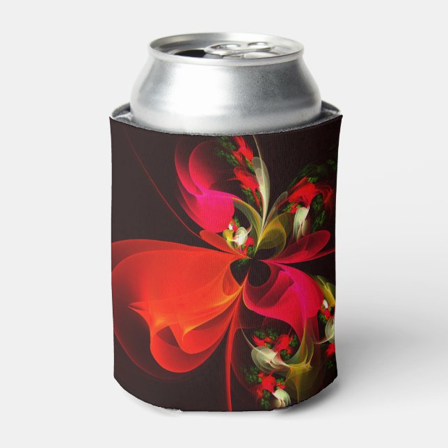 Red Green Floral Modern Abstract Art Pattern #02 Can Cooler (Can Front)