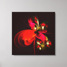 Red Green Floral Modern Abstract Art Pattern #02 Canvas Print