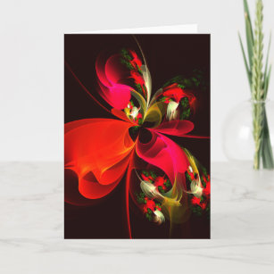 Red Green Floral Modern Abstract Art Pattern #02 Card