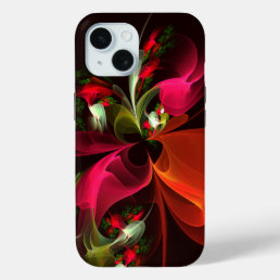 Red Green Floral Modern Abstract Art Pattern #02 iPhone 15 Case