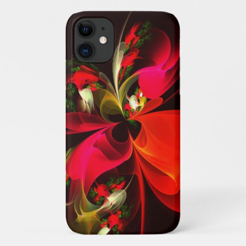 Red Green Floral Modern Abstract Art Pattern 02 iPhone 11 Case