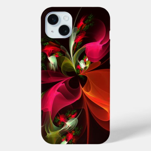 Red Green Floral Modern Abstract Art Pattern 02 iPhone 15 Plus Case