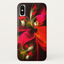 Red Green Floral Modern Abstract Art Pattern #02 iPhone X Case