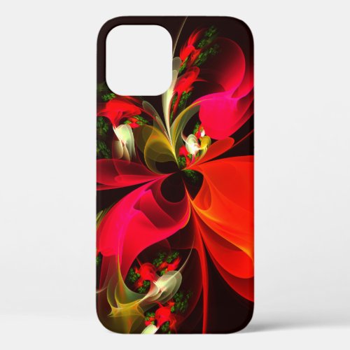 Red Green Floral Modern Abstract Art Pattern 02 iPhone 12 Case