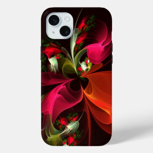 Red Green Floral Modern Abstract Art Pattern 02 iPhone 15 Plus Case