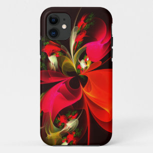 Red Green Floral Modern Abstract Art Pattern #02 iPhone 11 Case
