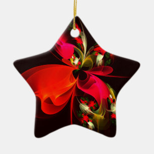 Red Green Floral Modern Abstract Art Pattern #02 Ceramic Ornament