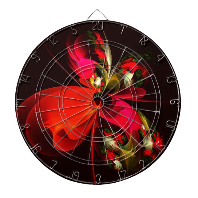 Red Green Floral Modern Abstract Art Pattern #02 Dart Board (Front)