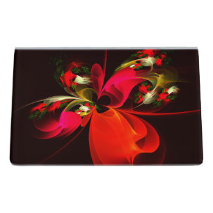 Red Green Floral Modern Abstract Art Pattern #02 Desk Business Card Holder