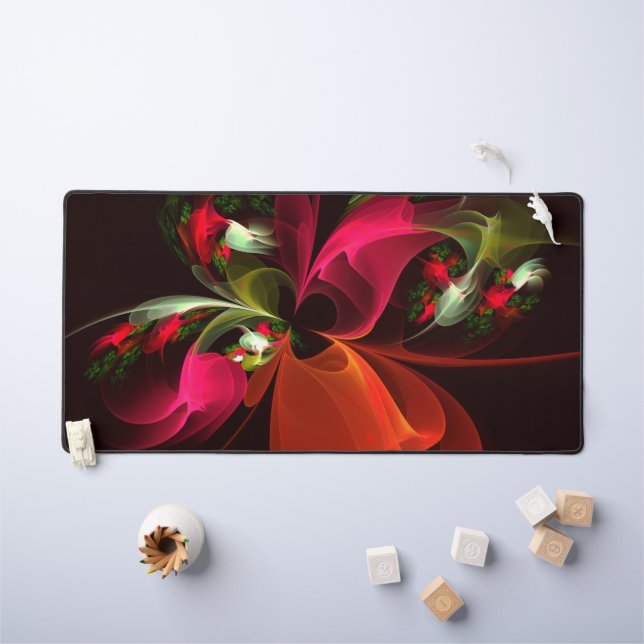 Red Green Floral Modern Abstract Art Pattern #02 Desk Mat (Kids Table)