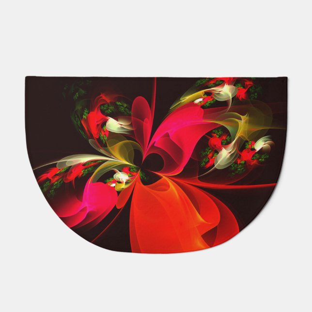 Red Green Floral Modern Abstract Art Pattern #02 Doormat (Front)
