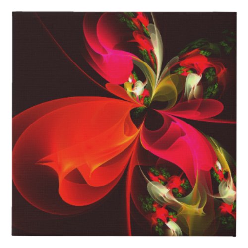 Red Green Floral Modern Abstract Art Pattern 02 Faux Canvas Print