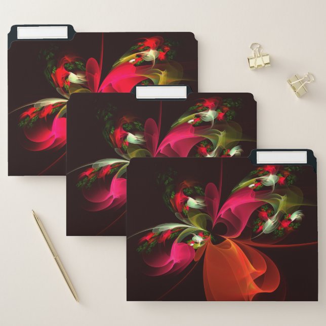Red Green Floral Modern Abstract Art Pattern #02 File Folder (Set)
